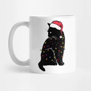 Black Cat christmas light tshirt funny cat lover christmas Mug